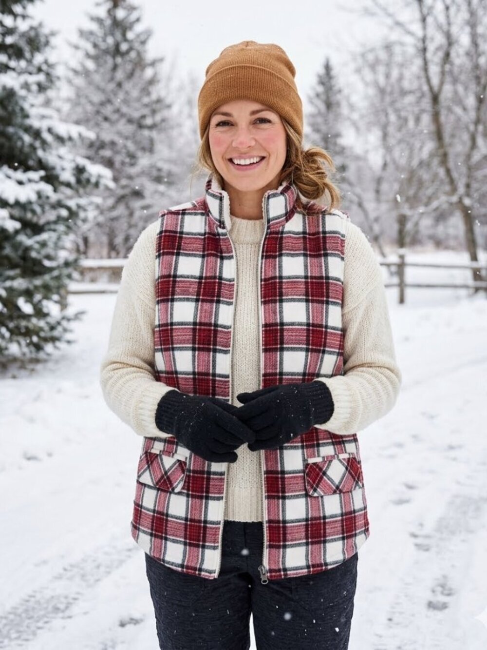 EU Maurices Plaid Zip-Up Fleece Winter Vest